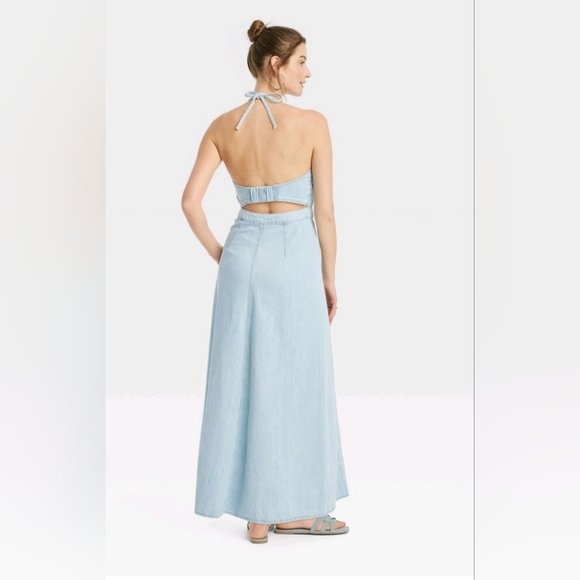 Women's Halter Neck Denim Maxi Dress - Universal Thread Blue - Picture 5 of 10